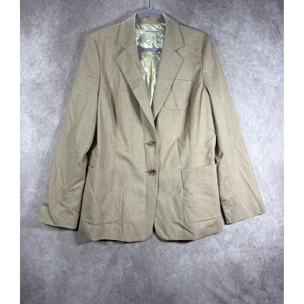 Banana Republic Blazer Womens 14 Tan Wool Blend Two Button Professional Career